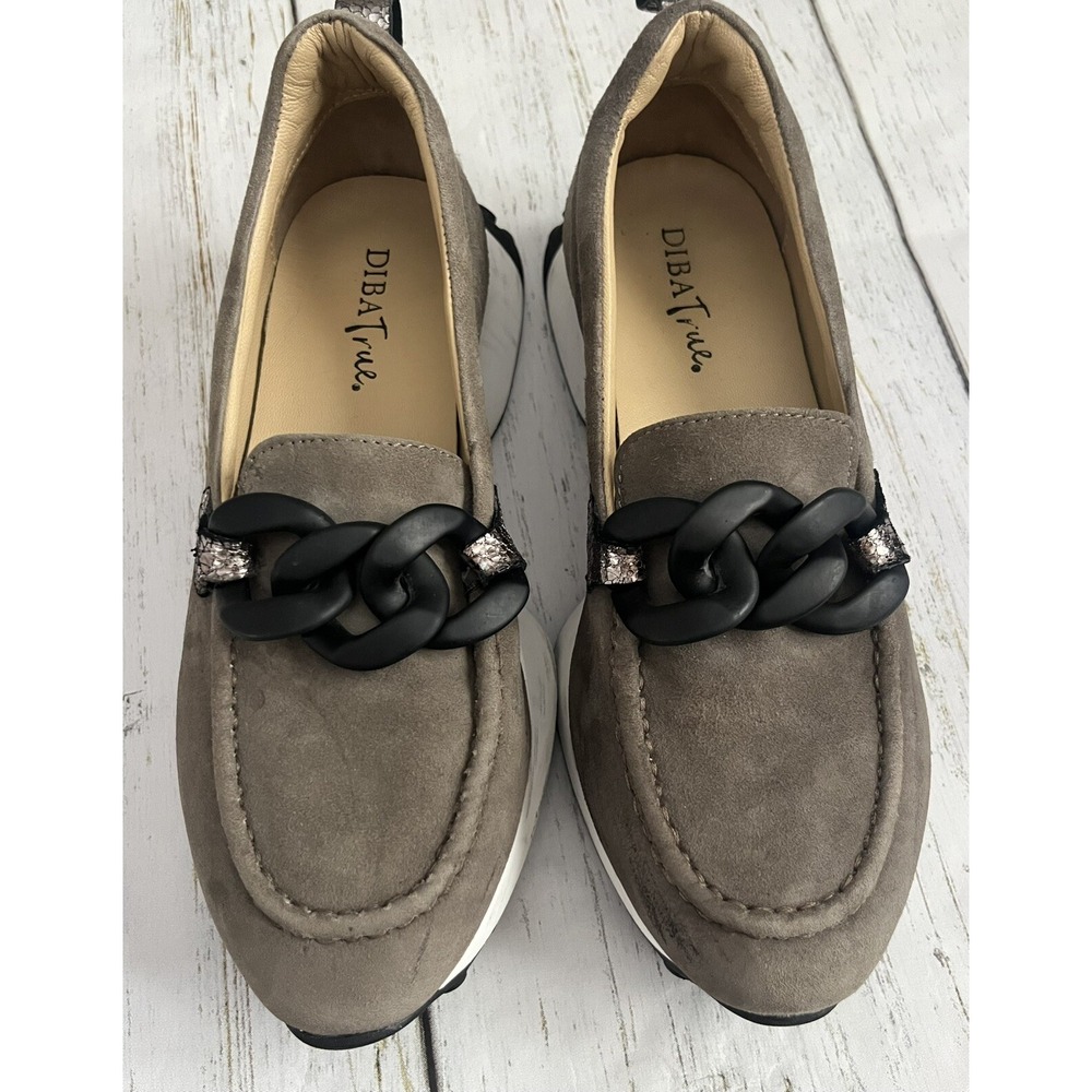 Diba True Kind Words Sneaker Loafer Womens 8.5 Platform‎ Slip On Suede Chain